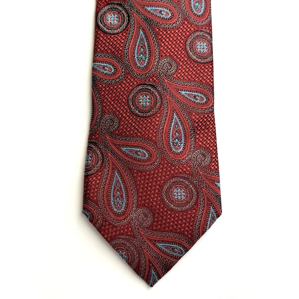 John W. NORDSTROM 100% Silk‎ Tie Red/Light Blue Paisley - Made In Italy -  EUC